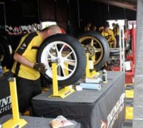 All motorcycles that compete in AMA road racing have to run Dunlop tires. And with unpredictable conditions like we faced this weekend, the Dunlop technicians were kept very busy slingin’ rubber.