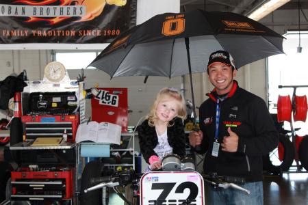 The experience of racing an XR1200 at an AMA event with a big crowd watching was something special. Even better was getting to meet the fans, like JadeLeigh here. Who knows, maybe one day I’ll be holding her umbrella on an AMA grid...