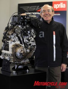 2009 aprilia rsv4 factory review motorcycle com, Claudio Lombardi stands next to his masterpiece