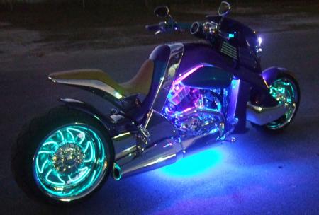 2011 travertson v rex 2 preview motorcycle com, Color shifting auxiliary lighting isn t new to the custom world but the show is that much more special on the audacious V REX 2