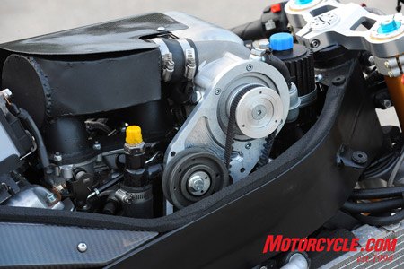 roehr motorcycles 1250sc review motorcycle com, A belt driven Rotrex supercharger is the key to big power