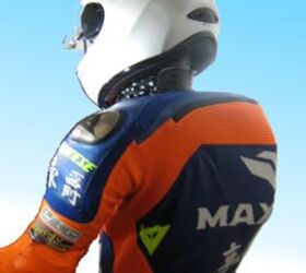 dainese d air race suit announced for production, The airbag is triggered in 15 milliseconds and deploys in 30 milliseconds much faster than you blink It creates a cushioning effect that s said to reduce impact energy by 90 compared to traditionally armored suits