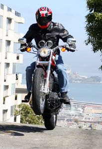 motorcycle com, Pete pretending to be a grey whale surfacing during mating season
