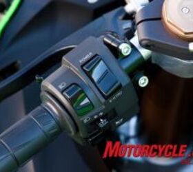 2011 kawasaki zx 10r review motorcycle com, Accessing traction control and power modes is a simple matter of toggling one switch