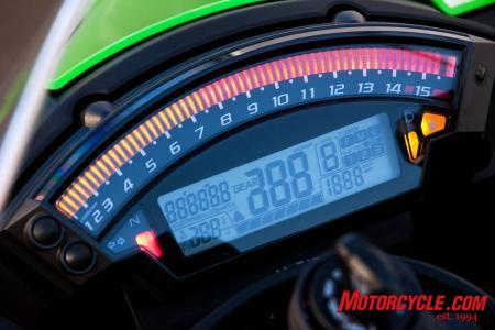 2011 kawasaki zx 10r review motorcycle com, The ZX s new dash is a leaps and bounds improvement over the prior 10R s dash