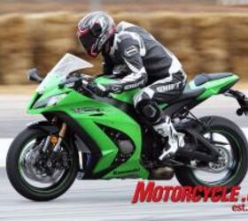 2011 kawasaki zx 10r review motorcycle com, The new 10 is bloomin powerful I often found myself climbing the tank to keep from getting jettisoned off the back