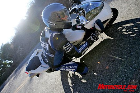2008 ducati 848 road test motorcycle com, The 848 s compact bodywork is tightly tailored Duke the rider looks big but ain t