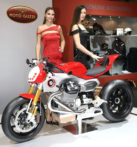 featured motorcycle brands, Take your eyes off the two models and you ll notice the Moto Guzzi V12 LM s LED headlights and LCD mirrors