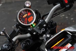 2009 star v max review test motorcycle com, A large tachometer figures front and center with an inset digital speedometer Tank top info screen is small and hard to see while riding