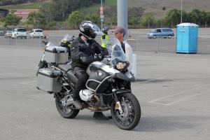 lee parks total control advanced riding clinic review, Terry Watts gives feedback to TNT school owner Chris Bulger following a hard braking exercise