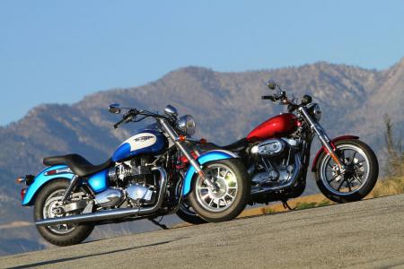 2012 harley davidson sportster superlow vs triumph america video motorcycle com, Harley Davidson s Sportster SuperLow and Triumph s America retail in the 8000 price range They offer lots of name brand value to the consumer in the form of quality construction good performance and friendly ergonomics