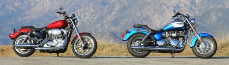 2012 harley davidson sportster superlow vs triumph america video motorcycle com, The SuperLow and America fit the bill as entry level cruisers but experienced riders should also find them enjoyable