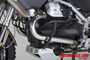2009 moto guzzi stelvio 1200 ntx abs review motorcycle com, Moto Guzzi s Quattro Valvole engine provides plenty of power even at high altitudes
