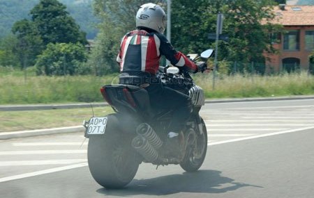 2011 ducati mega monster spy shots motorcycle com, Ducati s Mega Monster seen undergoing street testing in advance of its debut later this year Photo courtesy MotoBlog it