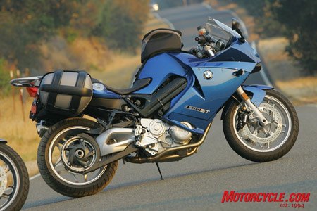 motorcycle com, The BMW F800ST is the sport touring version of the F800S Note the underseat fuel cap just ahead of the optional Sport Case expandable saddlebag