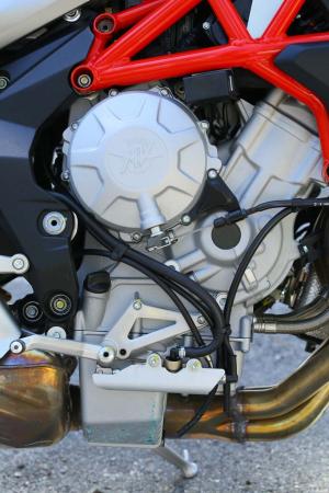 2013 mv agusta brutale 800 review motorcycle com, Here s the ugly mess Roderick noted On the plus side is the amazingly compact engine and hybrid steel and aluminum framework