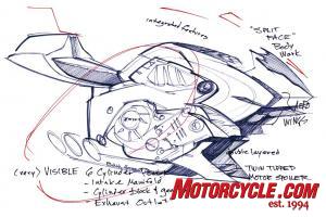 featured motorcycle brands, A design sketch points out features such as the intake manifold Click on the picture to see a larger version