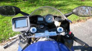 motorcycle gps review, Finding space on a first generation R1 for the mounting hardware required a little creativity
