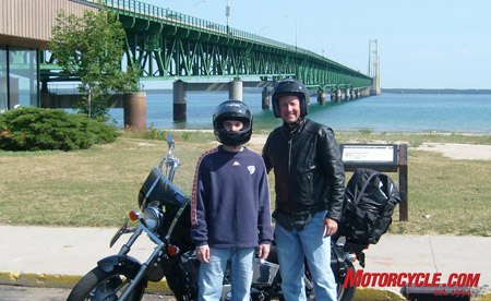around the lake, Motorcycle explorers Clark and Clark at the Mackinac Bridge Meriwether and William we feel ya dudes