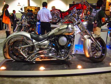 2011 progressive international motorcycle show at long beach video, Proving that custom choppers aren t limited to American brands this bad boy started life as a Star Road Star