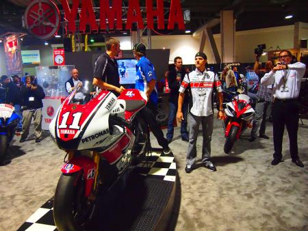 2011 progressive international motorcycle show at long beach video, Yamaha stars Josh Hayes Cal Crutchlow and Ben Spies were all on hand to answer questions