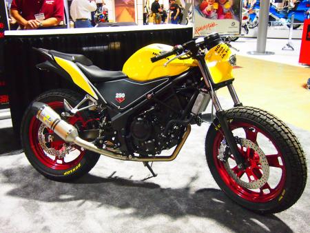 2011 progressive international motorcycle show at long beach video, This Honda CBR250R dirt tracker comes from the mind of Gregg Desjardins owner and founder of Greggs Customs