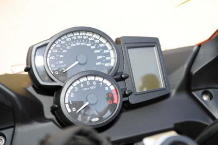 2013 bmw f800gt review motorcycle com, The analog speedo and tach are just the latest in a long line of gaugery that feature characters so tiny only an owner will get enough seat time to become intimate with the bike s speed and rpm via their needle position