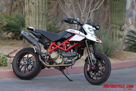 2010 ducati hypermotard 1100 evo review motorcycle com, 2010 Hypermotard EVO SP shown with accessory exhaust system