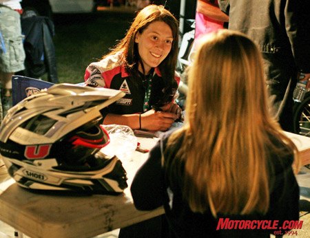 women in motorcycling, Nichole Cheza states that one of her goals is to inspire other women to ride and race Many turn out to get her autograph at races