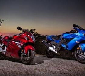 2012 kawasaki zx 14r vs 2012 suzuki hayabusa le video motorcycle com, Since 2006 the Suzuki Hayabusa left and Kawasaki ZX 14 have been fighting for Hypersport bike honors The Kawi gets bumped to ZX 14R status for 2012 to create the Busa s most fearsome foe ever
