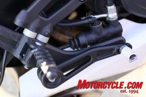 2010 ktm 1190 rc8r review motorcycle com, A nicely engineered brake pedal complete with three position adjustability to suit any size foot