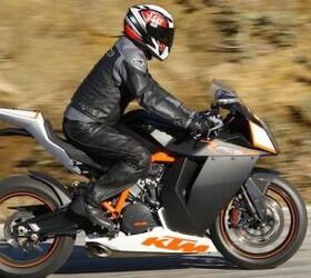 2010 ktm 1190 rc8r review motorcycle com, With handlebars in their high position and pegs low the RC8R has a surprisingly accommodating riding position