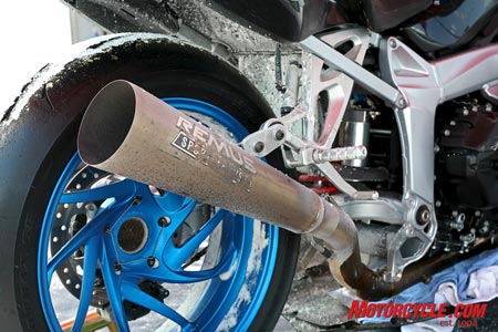 bonneville s blazing bikes, Remus built a custom exhaust system to fit the newly turbocharged BMW