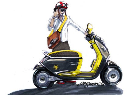 mini to reveal electric scooter concept, Note the yellow MINI E symbol on the side of the scooter