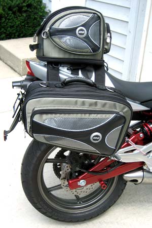 givi luggage and brackets, Givi s T438 saddlebag and matching T439 tail pack are constructed of heavy weight Cordura