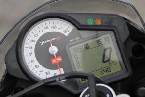 2012 aprilia tuono v4 r review motorcycle com, Gauges are easy to read and include a clock gear position indicator and status of riding modes and traction control settings