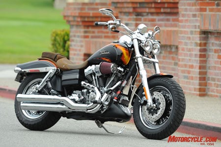 2010 harley davidson cvo model line up preview motorcycle com, CVO Fat Bob in Cryptic Black with Hellfire Flames
