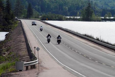 women riders tour in northern ontario video, Causeway along Highway 17
