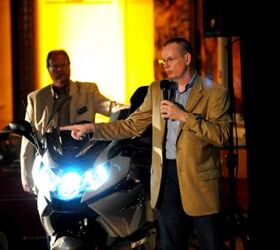 2012 bmw k1600gt and gtl six cylinder unveiled motorcycle com, BMW s Todd Anderson explains the intricacies of BMW s Adaptive Headlight