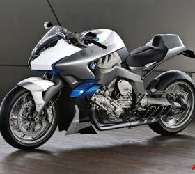 2012 bmw k1600gt and gtl six cylinder unveiled motorcycle com, Could BMW s new six cylinder powerplant find its way into another line of K bikes We believe this Concept 6 prototype shown last year says yes