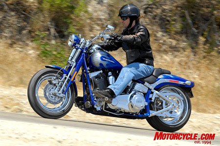 2009 harley davidson cvo models review motorcycle com, Despite a plump 240 section rear tire the Springer handles well belying its fat tire nature