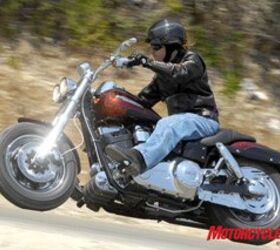 2009 harley davidson cvo models review motorcycle com, 2009 CVO Fat Bob in Black Diamond with Fire Quartz