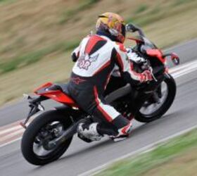 2011 aprilia rs4 125 review motorcycle com, A quick shifter gives the RS4 a touch of superbike performance