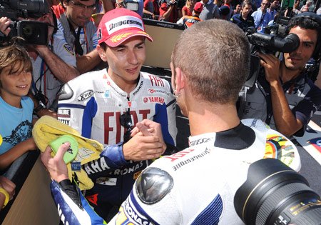 motogp 2009 estoril preview, For a brief moment Jorge Lorenzo almost convinced Valentino Rossi to settle the 2009 championship by arm wrestling