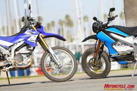 dual sport shootout electric vs gasoline motorcycle com, Old tech competence meets new tech limitations