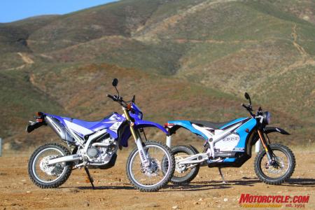 dual sport shootout electric vs gasoline motorcycle com, We took both bikes to rolling trails to compare and contrast