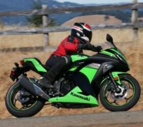 2013 kawasaki ninja 300 review motorcycle com, Flogging the new Ninjette through the twisty bits brings to light the added rigidity of the new frame especially when ridden back to back with a 250