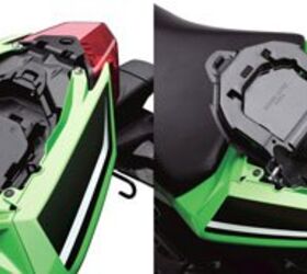 2013 kawasaki ninja 300 review motorcycle com, Kawasaki came up with this ingenious dual storage compartment under the rear seat The top tray can hold smaller items then flip it over to find a tool kit and a larger compartment for bigger items Pretty clever