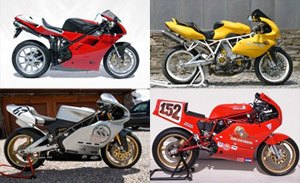 motorcycle com, Clockwise from to left the Grand Prize winning Ducati 748 the People s Choice winning 900SS a 1986 750 F1 and a 1993 Supermono