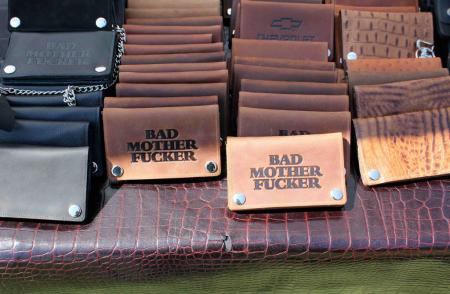 2010 la calendar motorcycle show report, Bad ass starter kits were available to imbue an instant self image upgrade Emblazoned with the logo of your choice were these top grade cowhide wallets Inside you can stash you identification while outside another identity is proudly displayed